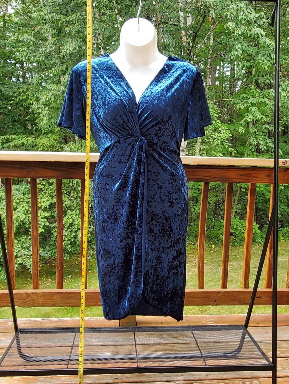 free press Navy Blue Crushed Velvet Twist-Front Midi Dress
